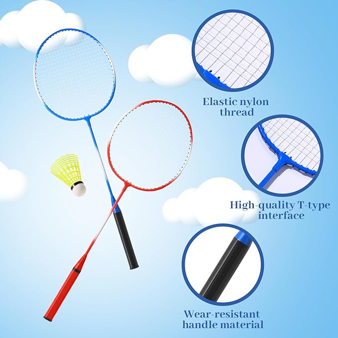 Woanger 8 Pieces Badminton Rackets Set with 12 Badminton and 4 Carrying Bag, Shuttlecocks Lightweight Ball Racquets Equipment Set for Adults and Teenagers