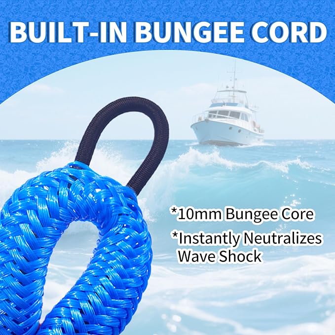 Bungee Dock Lines for Boats, 2 Feet, Pack of 2 (Blue)