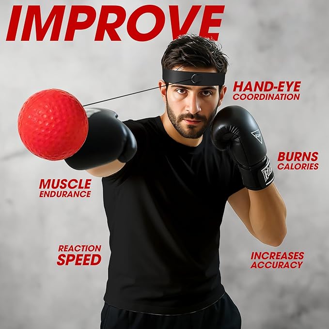 Boxing Reflex Ball Training Set with Adjustable Headband, Boxing Equipment Punching Ball Great for Reflex, Focus and Hand Eye Coordination, Fun Family Games Gifts