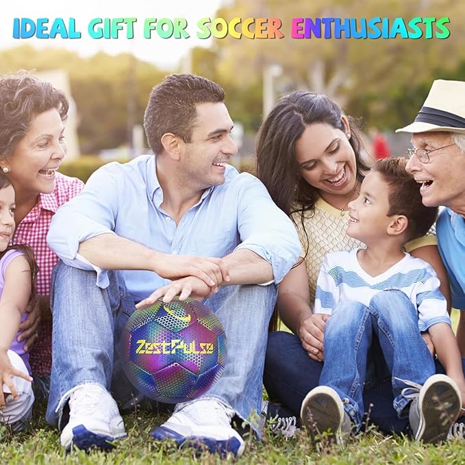 Holographic Reflective Soccer Ball Size 3, 4 & 5 for Kids & Adults, High Visibility for Night Games and Training, Ideal Gift for Boys Girls 8-12