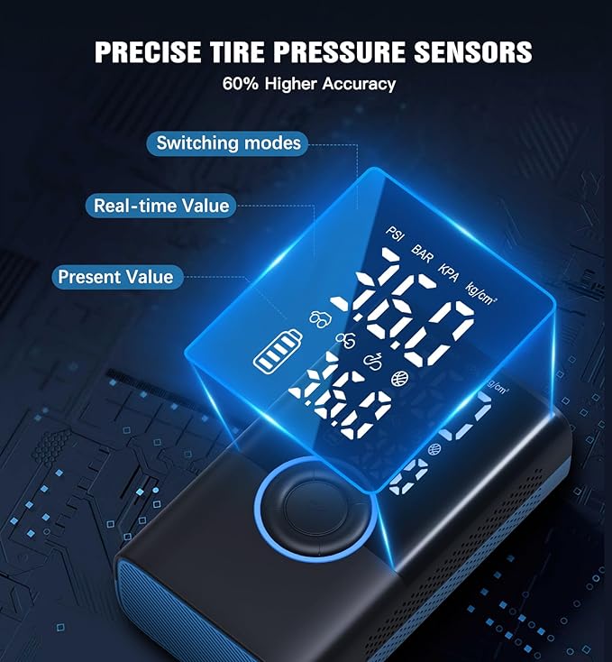 Tire Inflator Portable Air Compressor Portable Cordless Mini Air Pump with Digital Pressure Gauge Inflater 150PSI Fast Inflation and Auto Shutoff Function Tires Pump for Cars Motorcycles Bikes (Blue)