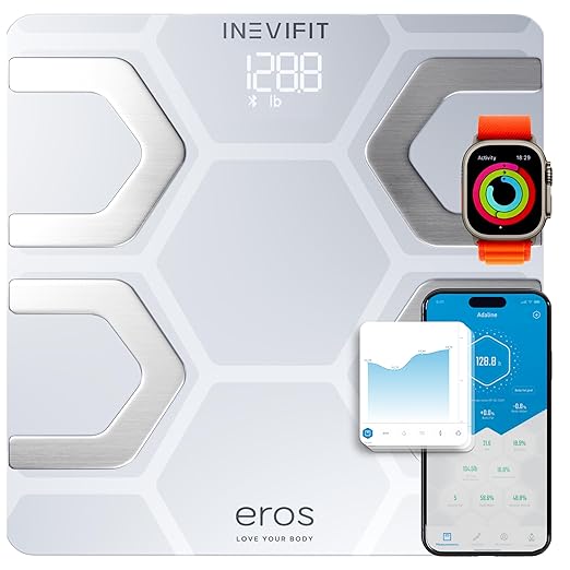INEVIFIT EROS Bluetooth Body Fat Scale Smart BMI Highly Accurate Digital Bathroom Body Composition Analyzer with Wireless Smartphone APP 400 lbs 11.8 x 11.8 inch (White)