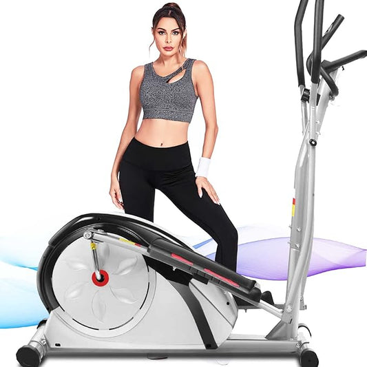ANCHEER Elliptical Exercise Machine, Ultra-Silent Magnetic Elliptical Training Machines for Home Gym, 8 Resistance Levels Control with Pulse Rate Grips, LCD Monitor Max Capacity 380Lbs