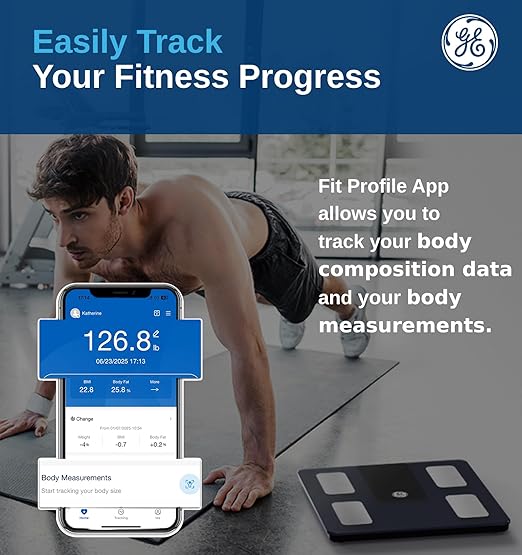 GE Smart Scale for Body Weight BMI Fat Muscle Mass with All-in-one LCD Display, Digital Bathroom Weight Scales Bluetooth Body Composition Analyzer with App, Accurate Weighing, 400 lbs / 180 kg