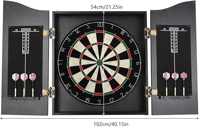 Classic Dart Board Cabinet Set, Wall Mounted Dartboard Cabinet Game Set with 6 Steel Tip Darts and Scoreboards for Adults Home Bar Office
