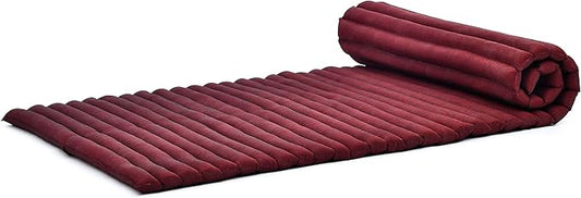 Leewadee - Foldable Floor Mattress - Japanese Roll Up Futon -Trifold Tatami Mat- Guest Floor Bed - Camping Mattress - Thai Massage Mat, Kapok Filled, 75 x 28 inches, Red