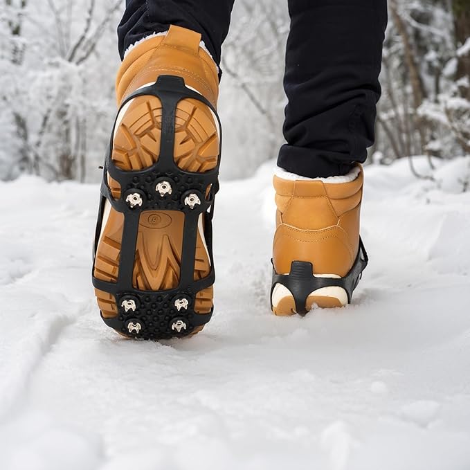 Ice Cleats for Shoes and Boots, Anti Slip Crampons with 9 Steel Gripper Spike, Portable Ice Snow Traction Cleats Grippers for Snow Ice