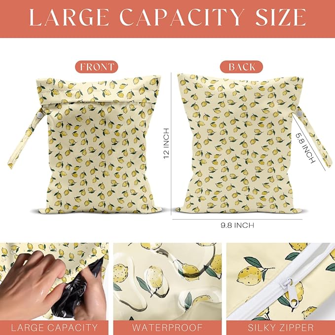 4 Pack Cute Fruit Wet Bag Waterproof Washable Reusable Wet Dry Bag for Swimsuit Clothes Cloth Diaper Travel Beach Pool Yoga Gym Toiletries Travel Beach Essentials Blueberry Strawberry