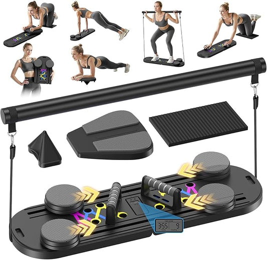 Pilates Board,Foldable Pilates Reformer Equipment with Timer, 7-in-1 Multi-Purpose Portable Pilates Reformer Machine Home Pilates Kit for Home Workout,Fitness,Exercise,Abs