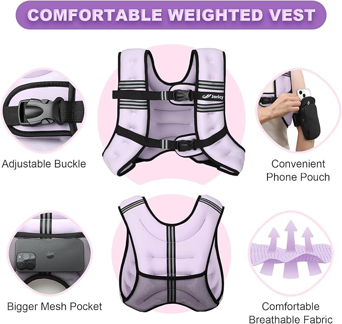 Weighted Vest 5lb/8lb/10lb/15lb/20lb/25lb/30lb Weight Vest Woman Men with Reflective Stripe, Rucking Running Vests for Women Workout Walking Strength Training Weight Loss Fitness Weightlifting