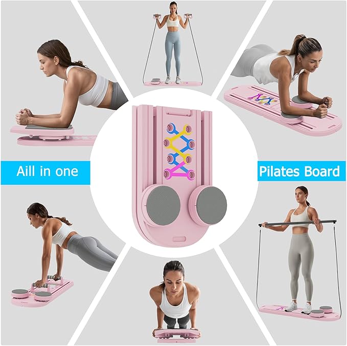 Pilates Board, 6 in 1 Pilates Reformer Set, Foldable Pilates Reformer Machine with Resistance Bands & Ab Trainer for Home Workout, Portable Pilates Board for Women