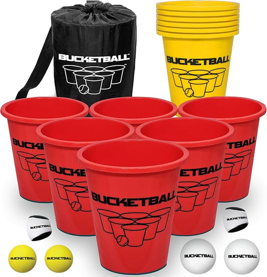BucketBall | Team Color Edition | Combo Pack (Red/Yellow): Original Yard Pong Game: Best Camping, Beach, Lawn, Outdoor, Family, Adult, Tailgate, Jumbo, Giant Game