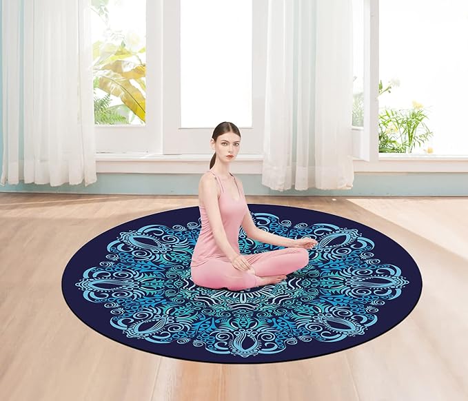 Pilates Mat Round Oversize Yoga Mat Suede Rubber Non-Slip Dia 140cm Exercise Mat Meditation Mat Workout Mat for Home Outdoor