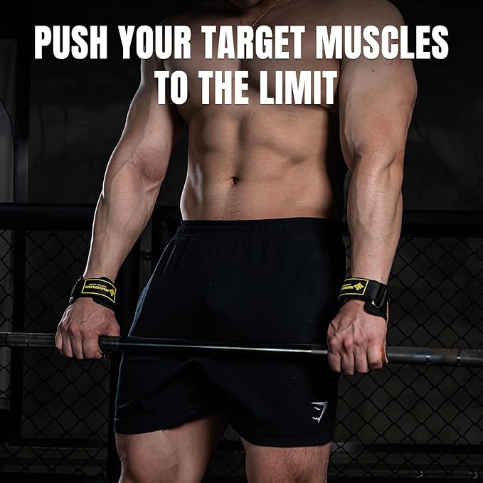 MANUEKLEAR Gym Straps Weight Lifting, Double Leather Lifting Straps for Men Deadlift with Cushion Wrist Loop, Gym Lifting Wrist Wraps for Weightlifting