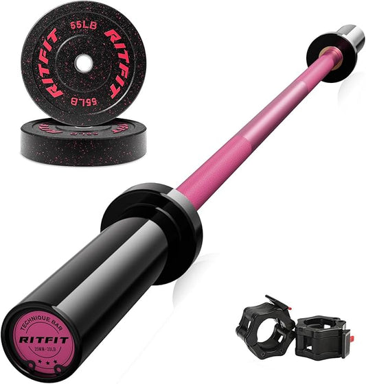 RitFit Barbell Weight Set - 4/6FT Olympic Barbell with Weight Plates (55-275LB Total) - Weightlifting Equipment for Squats, Curls, Deadlifts, Presses, Hip Thrusts