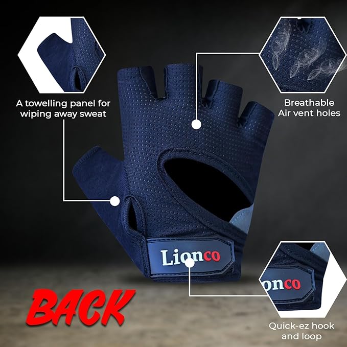 LIONCO Workout Gloves for Men Women,Weight Lifting Gloves with Breathable Gel Padded Excellent Grip for Gym Exercise,Cycling,Weightlifting,Fitness Training,Pull Ups and Climbing and Rowing