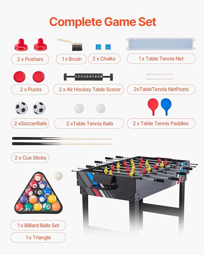 VEVOR 3-in-1/4-in-1 Combo Game Table Set, 48"/54" Air Hockey, Ping Pong & Foosball Combo, with Pucks & Pushers, Multi Combination Table for Family Game Room or Office