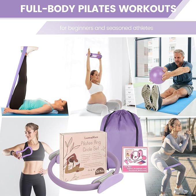 Home Pilates Essentials Kit for Women,Pilates Equipment Set with 9 Inch Yoga Ball,Figure 8 Resistance Band,Pilates Bands & Accessories,Pilates Ring and Ball Set for Beginners Home Workouts