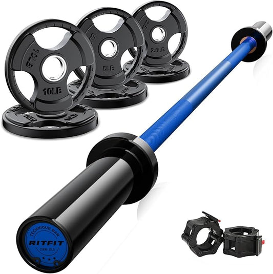 RitFit Barbell Weight Set - 4/6FT Olympic Barbell with Weight Plates (55-275LB Total) - Weightlifting Equipment for Squats, Curls, Deadlifts, Presses, Hip Thrusts