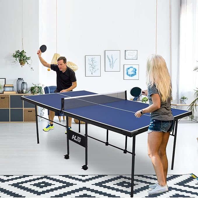 7FT Professional Indoor Outdoor Ping Pong Table Foldable with Quick Assembly- All Weather Aluminum Composite Surface,Portable Table Tennis Table Game with Net, 2 Table Tennis Paddles and 2 Balls