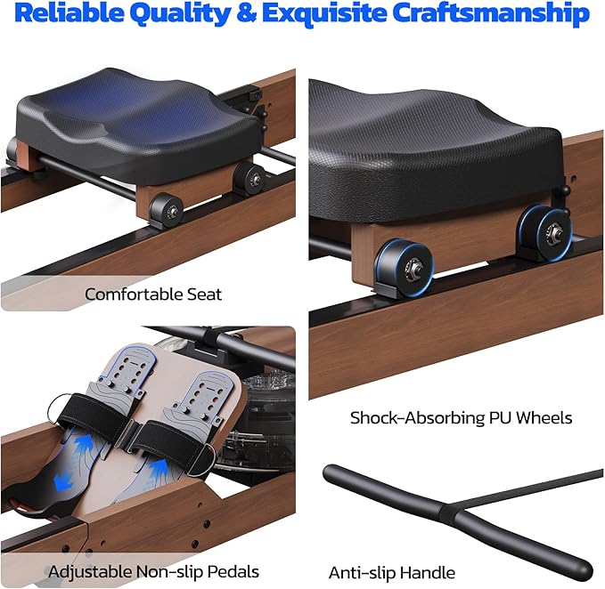 Dripex Water Rowing Machines for Home Use, Foldable Row Machine with 400LBS Weight Capacity, Rower Machine with Dedicated LCD Monitor, Comfortable Seat, Bluetooth App Compatible for Home Gym Exercise