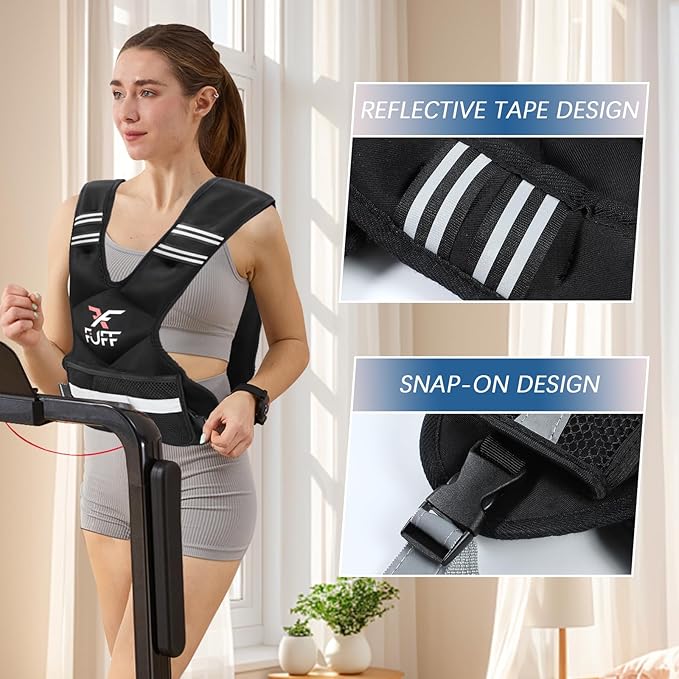 FFUFF Adjustable Weighted Vest for Women & Men,4-10lb/11-20lb/20-32lb Vest with 6 Ironsand Weights for Strength Training,Weight Vest with Reflective Strip for Running Walking Exercise Workout