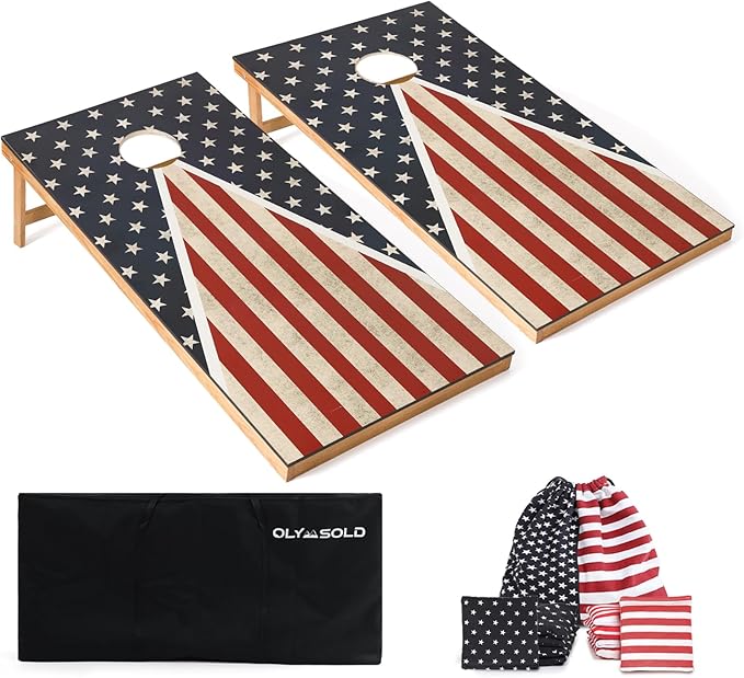 Cornhole Set, Corn Holes Outdoor Game, Regulation Cornhole Boards, Portable Cornhole Set, Classic American Flag Cornhole Set Includes 2 Boards, 8 Cornhole Beans Bags & Carry Case