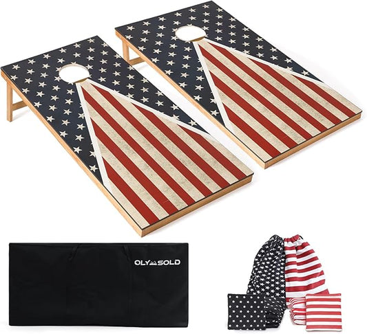 Cornhole Set, Corn Holes Outdoor Game, Regulation Cornhole Boards, Portable Cornhole Set, Classic American Flag Cornhole Set Includes 2 Boards, 8 Cornhole Beans Bags & Carry Case