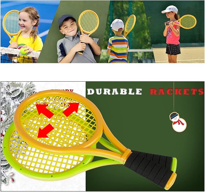 Kids Tennis Rackets with Carrying Bag,Soft Training Balls and Badminton Birdies,12 in 1 Tennis Racquets Gift Set for Children Outdoor Indoor Sports