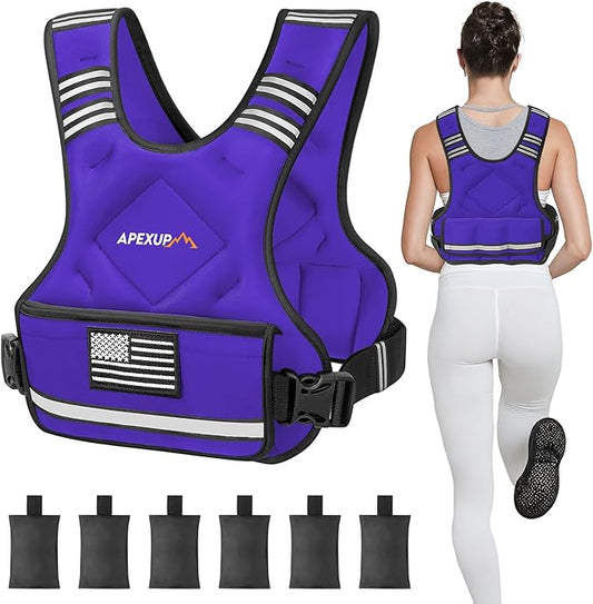 APEXUP Adjustable Weighted Vest, 4-10lb/12-18lb/20-32lb Vest with 6 Ironsand Weights and Large Pocket, Weight Vest for Men Women Strength Training, Running, Walking