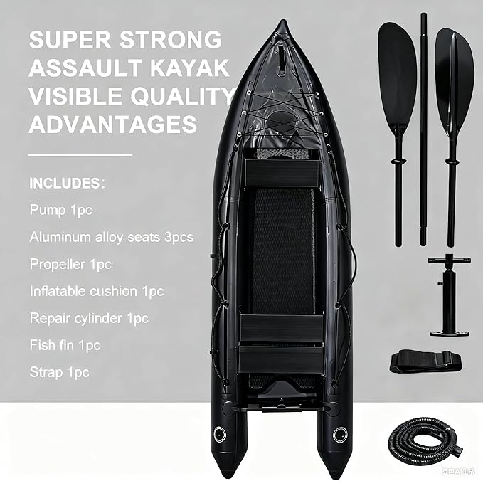 2 Person Inflatable Kayak Fishing PVC Kayak The Dimension 130'' *43'*11.8'' Inflatable Kayak Rescue Rubber Rowing Kayak with Pump Aluminum Alloy Seat Paddle Inflatable Mat, Repair Kit, Fin