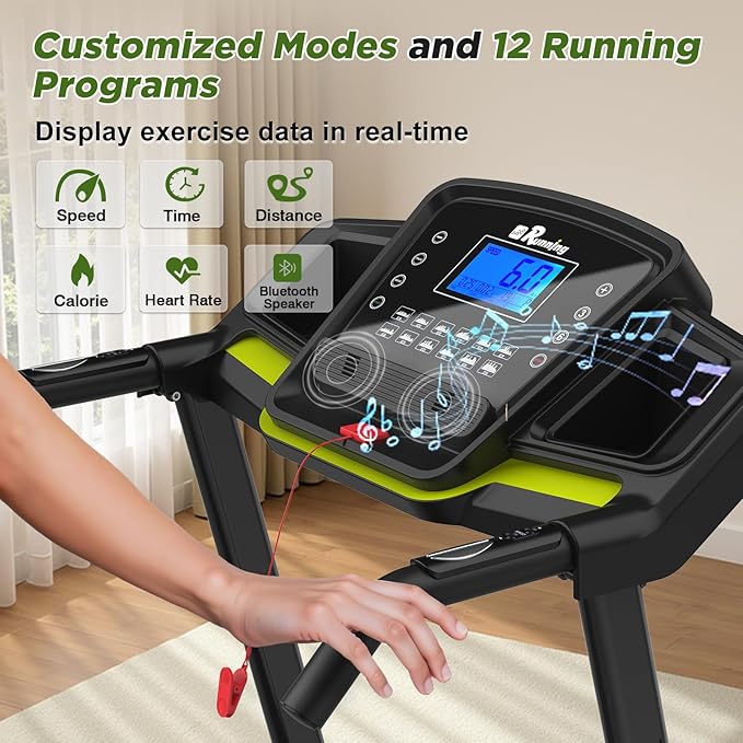 FYC Folding Treadmill for Home - Portable Walking Treadmill with Incline, Handles & App, Dual Shock Absorption, Bluetooth Speakers, 330lbs Capacity, Easy Fold Design
