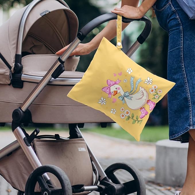 4 Pack Cute Wet Bag Waterproof Washable Reusable Wet Dry Bag for Swimsuit Clothes Cloth Diaper Travel Beach Pool Yoga Gym Toiletries Travel Beach Essentials, Bow Animal Goose Decor Lovers Gift