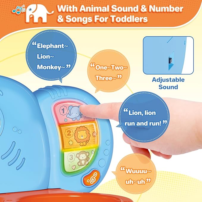 Shemira Toddler Basketball Hoop & Soccer Goal Activity Center Toys with Light & Music,Elephant Toddlers Musical Toys Gift, Baby & Toddlers Christmas Birthday Gift for 1 2 3 Year Old Boys & Girls