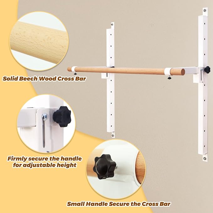 Wall Mounted Ballet Barre Adjustable Ballet Bar Foldable Dance Bar-Fully Adjustable -Solid Beech Wood Bar,Ballet workout Fitness Equipment Pull Up Stretch Never move