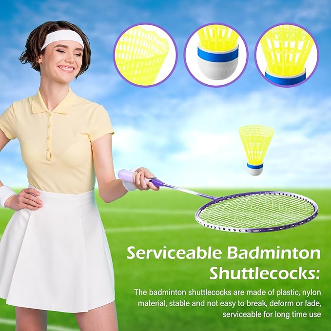 Woanger 8 Pieces Badminton Rackets Set with 12 Badminton and 4 Carrying Bag, Shuttlecocks Lightweight Ball Racquets Equipment Set for Adults and Teenagers