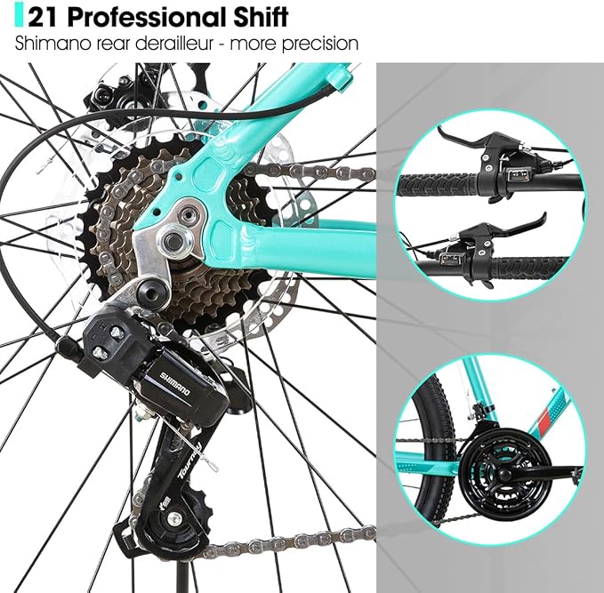 HILAND 20 26 27.5 Inch Mountain Bike for Women Girl, 7/21 Speed with Lock-Out Suspension Fork, Aluminum Frame MTB, Adult Ladies Womens Bike Mens Bicycle