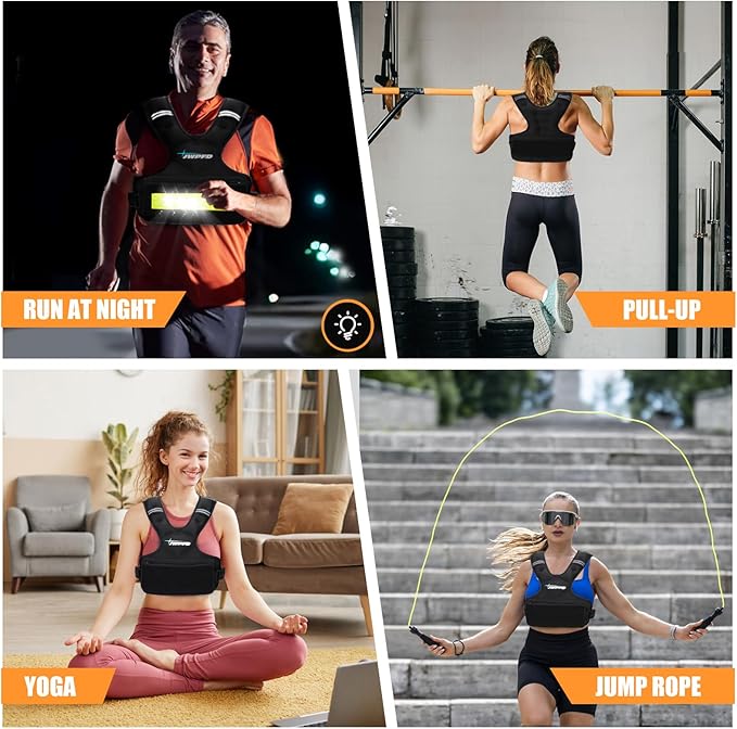 Adjustable Weighted Vest for Women Men, 6-15 Lbs Rucking Vest with LED Light Strips, Weight Vest with 6 Ironsand Weights, and Zipper Pocket for Strength Training, Walking, Running