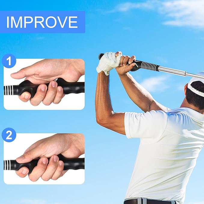 Retractable Golf Swing Training Aid, Click Stick Golf Swing Trainer, Non-Slip Golf Grip, Golf Alignment Sticks & Arm Band, Indoor Outdoor Golf Practice Accessories for Golfers