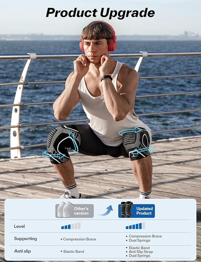 Copper Knee Brace for Men & Women - Knee Compression Sleeve with Side Stabilizers - Knee Support for Running, Hiking, Working, Basketball, Volleyball, Gym, Meniscus Tear, ACL, Arthritis Knee Pain Relief, A Pair (Black-No Copper(a pair), Large(18"-20"))