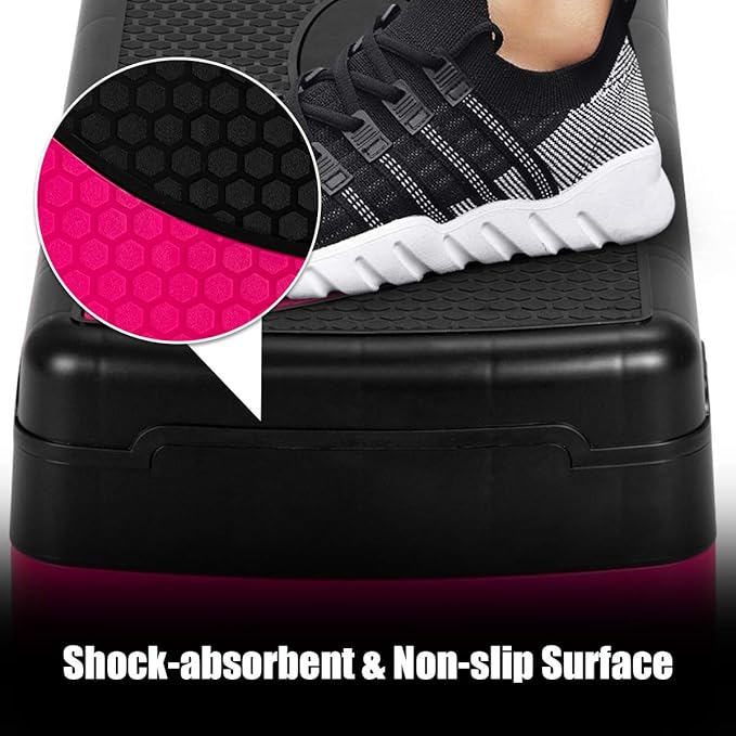 GYMAX Adjustable Aerobic Stepper, 3-Level Height Workout Platforms with Non-slip Pads, Shock-absorb & Anti-slip Surface, 31” Exercise Step Platform with Detachable Risers