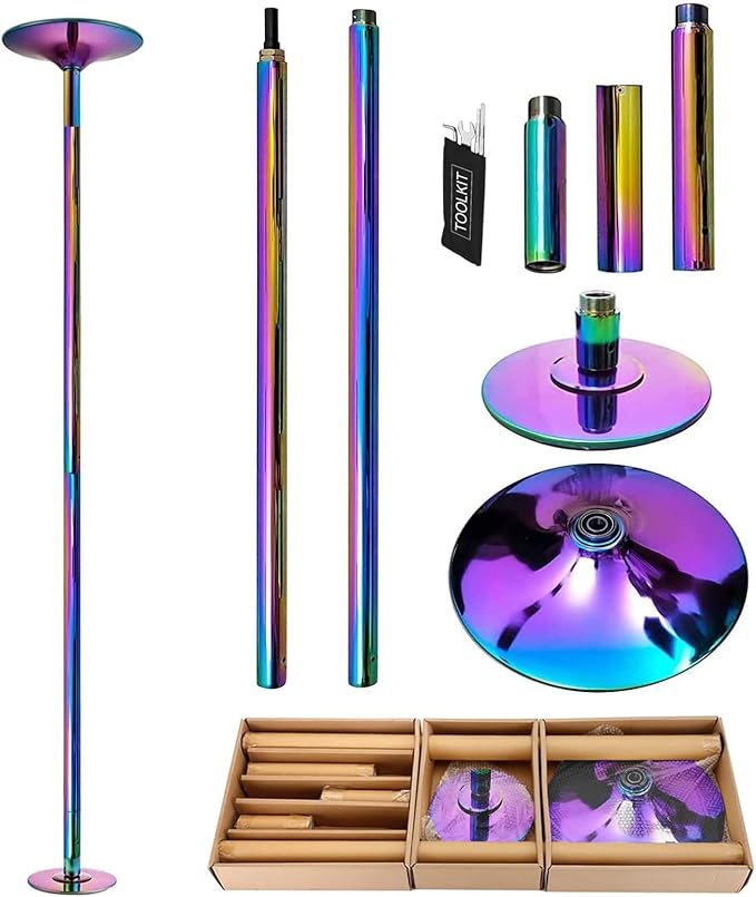 PRIOR FITNESS Premium Dance Pole Removable 45mm Spinning & Static Dancing Pole Heavy-Duty Steel Pole Dancing Pole, Adjustable Height Professional Grade Excellent for Home Exercise Club Gym