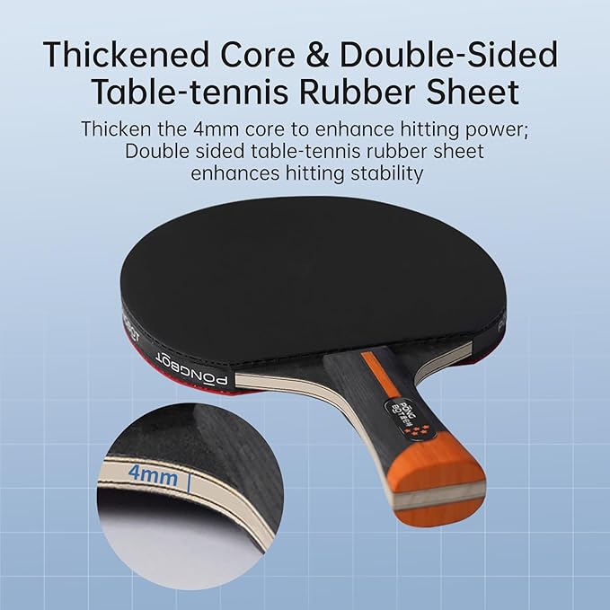 PONGBOT Five-Star Ping Pong Paddle, Professional Level Table Tennis Racket with Hard Case, Carbon Fiber, 7-Ply Blade, Premium Rubber, for Competitive Tournaments and Serious Players