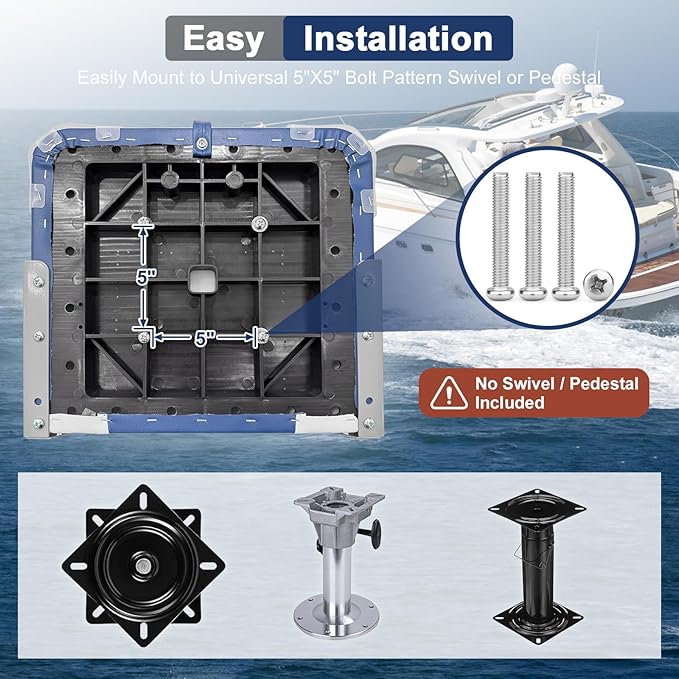 2-Pack 20" High Back Boat Seat with Thickened Sponge Padding and Hinge, Waterproof Boat Captain Chairs, Easy to Store, Ideal for Fishing, Sightseeing, Boating Blue