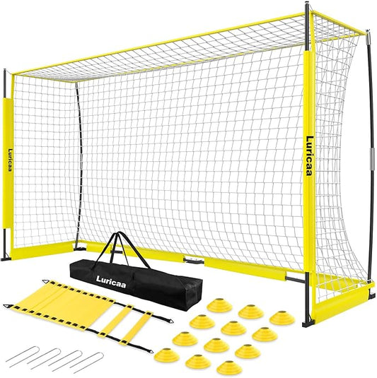 Collapsible Soccer Goal, 12×6 ft /6×4 ft Portable Soccer Goal Net for Backyard, Quick Setup Soccer Goals with 1 Carry Bag, 1 Agility Ladder, 4 Ground Nails,12 Training Cones