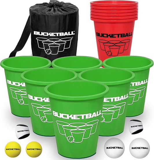 BucketBall | Team Color Edition | Combo Pack (Green/Red): Original Yard Pong Game: Best Camping, Beach, Lawn, Outdoor, Family, Adult, Tailgate, Jumbo, Giant Game