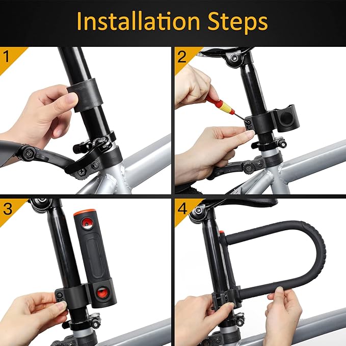 Bike U Lock Heavy Duty Bike Lock Bicycle Lock, 16mm U Lock and 3ft / 5ft / 6ft Length Security Cable with Sturdy Mounting Bracket for Bicycle, Motorcycle and More