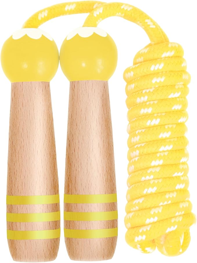 Jump Rope Kids Boys and Girls Children’s Adjustable Cotton Skipping Rope with Wooden Handle for Fitness Training Exercise Outdoor Activity