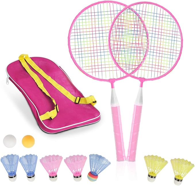 Badminton Rackets for Children,12 in 1 Shuttlecocks Racquet Sports Set w/Lightweight Carrying Bag for Kids Professionals Beginner Players Indoor Outdoor Sport Game