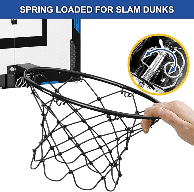 24" x 16" Large Basketball Hoop Indoor for Adults, Over The Door Basketball Hoop with Sturdy Backboard, Big Basketball Toys Gifts Ideas for Man Kids Teens Boys Girls, Blue